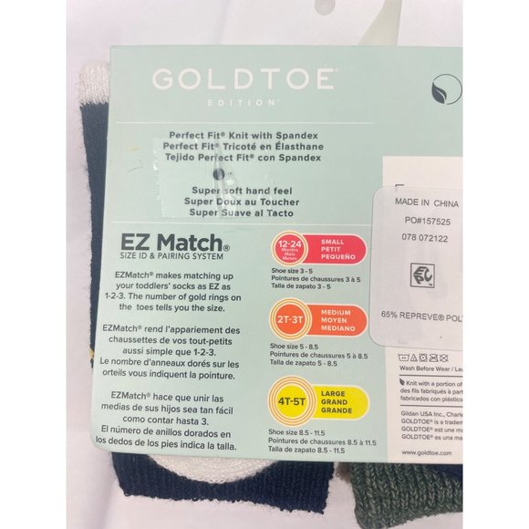 2-GOLDTOE Toddler Crew Boy 6-pack Socks 2T-3T - Picture 2 of 8